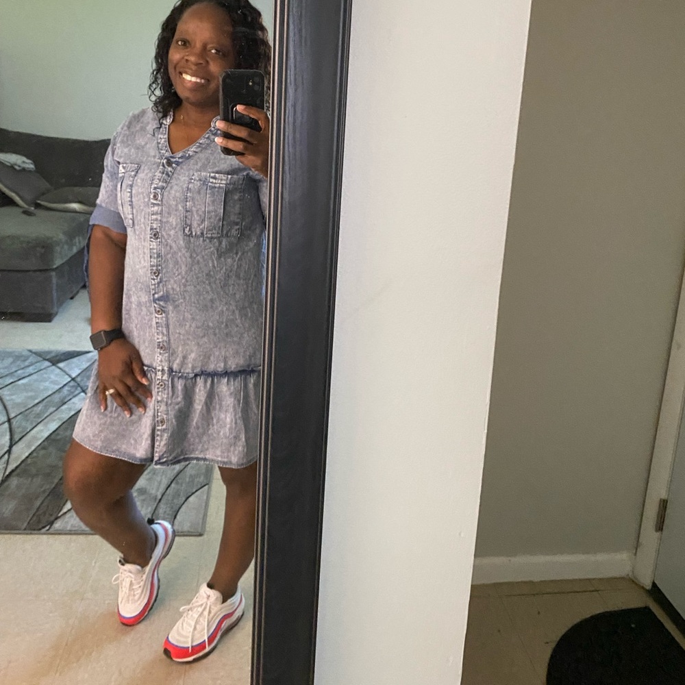 Chambray Dress with Ruffle Hem